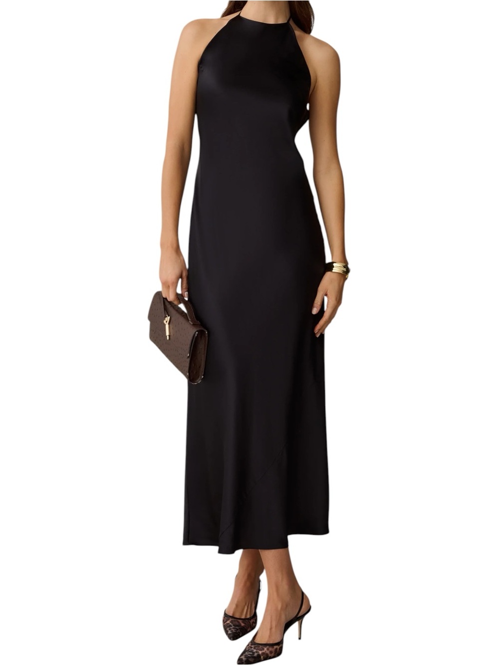 Few Moda Kourt Vita Silk Dress Black Halter Maxi Backless NWT